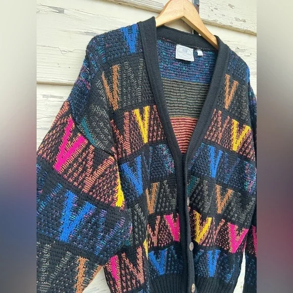 Vintage 80s Pronto Uomo 3D Made In Italy Chunky Knit Pullover Artsy Wool Sweater